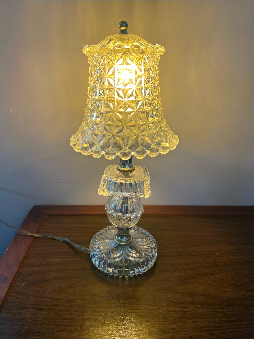 Vintage Pressed Glass Table Lamp in Clear Glass